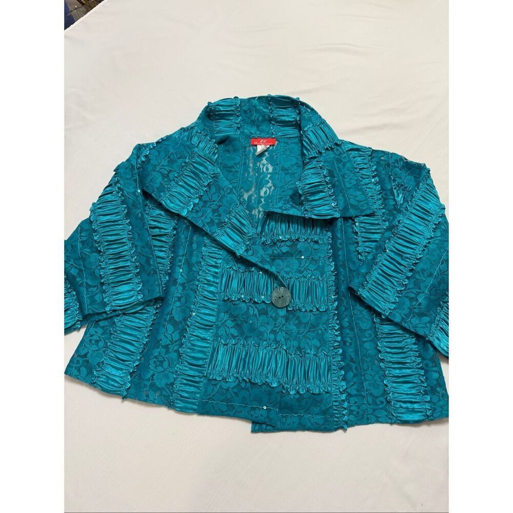IC Collection Blue Lacey Top Boho Chic Art To Wear Blouse Size Large